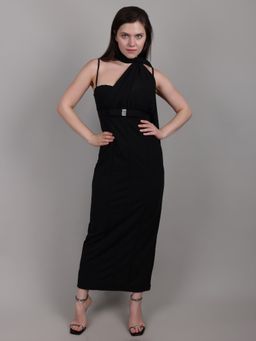 IKI CHIC - Black Elegant Solid Maxi Dress