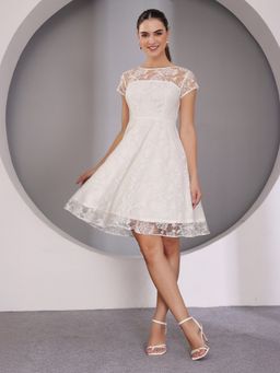 Miss Chase - Womens White Self-Designed Skater Mini Dress