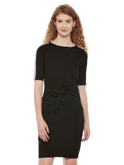 Miss Chase - Womens Black Half Sleeves Solid Mini Bodycon Dress