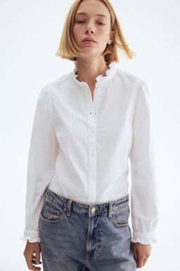 H&M - Women White Frill-Trimmed Oxford Blouse