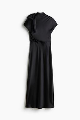 H&M - Women Black Tie-Neck Satin Dress
