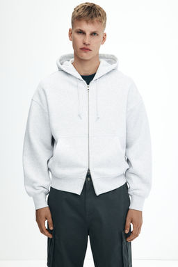 H&M - Men Grey Oversized Fit Zip-Through Hoodie