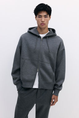 H&M - Men Grey Oversized Fit Zip-Through Hoodie