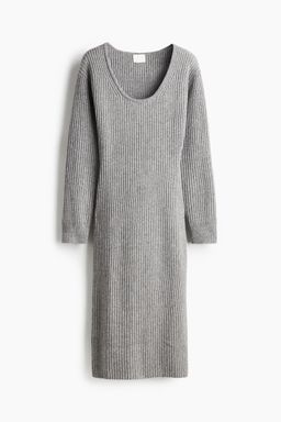 H&M - Women Grey Scoop-Neck Rib-Knit Dress