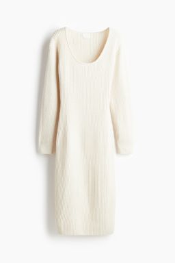 H&M - Women White Scoop-Neck Rib-Knit Dress