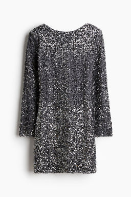 H&M - Women Grey Sequined Deep-Back Dress