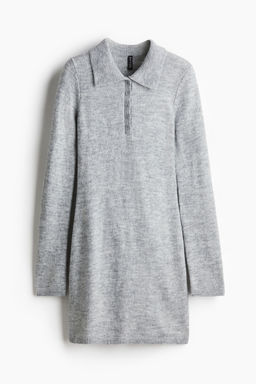 H&M - Women Grey Fine-Knit Polo Dress