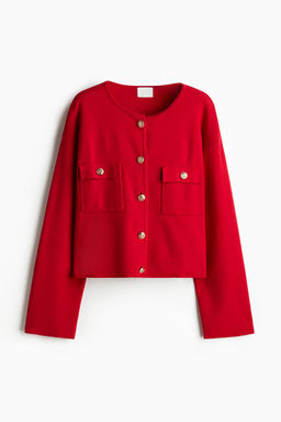 H&M - Women Red Pocket-Detail Cardigan