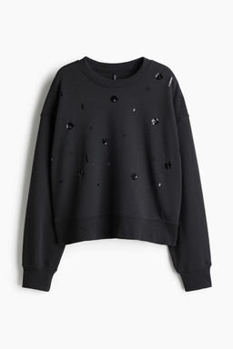 H&M - Women Grey Oversized Embellished Sweatshirt
