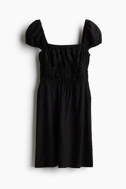 H&M - Women Black Puff-Sleeved Smocked Dress