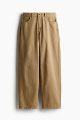 H&M - Women Beige Barrel-Leg Twill Trousers