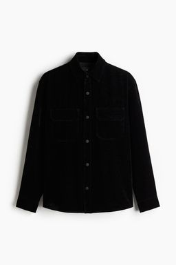 H&M - Men Black Regular Fit Velvet Overshirt
