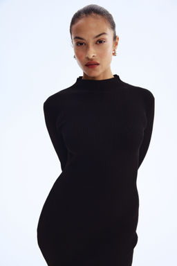 H&M - Women Black Rib-Knit Turtleneck Dress