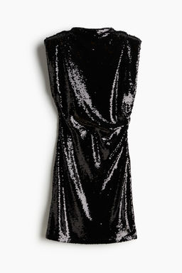 H&M - Women Black Sequined Shoulder-Pad Dress