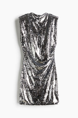 H&M - Women Grey Sequined Shoulder-Pad Dress