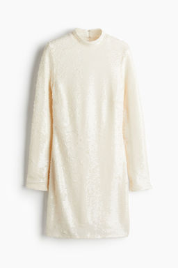 H&M - Women White Sequined Turtleneck Dress