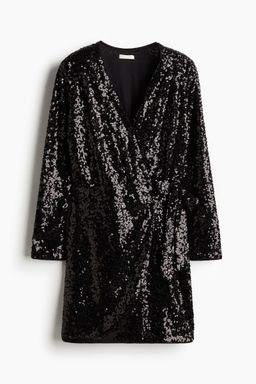 H&M - Women Black Sequined Wrap Dress