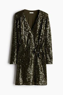 H&M - Women Green Sequined Wrap Dress
