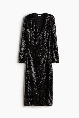 H&M - Women Black Sequined Wrap Dress