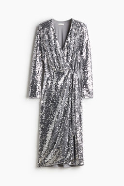 H&M - Women Silver Sequined Wrap Dress