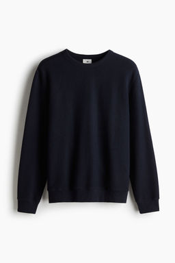 H&M - Men Blue Regular Fit Herringbone-Patterned Sweatshirt