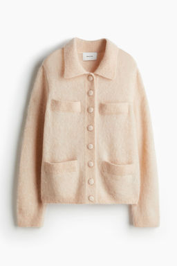 H&M - Women Pink Mohair-Blend Colla Cardigan