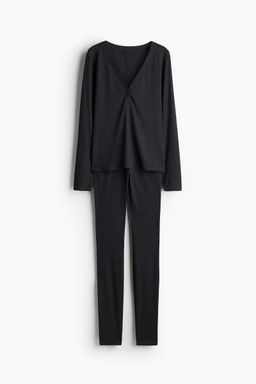 H&M - Women Black Ribbed Jersey Pyjamas