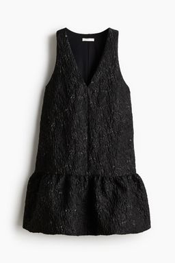 H&M - Women Black Jacquard-Weave Bubble-Hem Dress