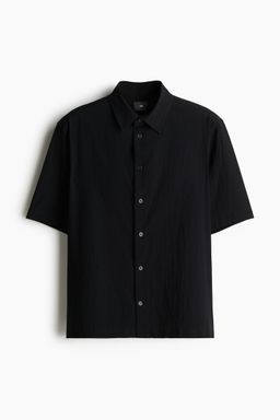 H&M - Men Black Loose Fit Crinkled Shirt