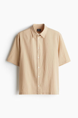 H&M - Men Beige Loose Fit Crinkled Shirt