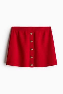 H&M - Women Red Button-Front Fine-Knit Skirt