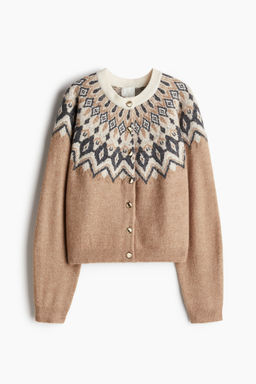 H&M - Women Beige Jacquard-Knit Cardigan