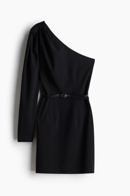 H&M - Women Black Belted One-Shoulder Dress