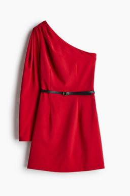 H&M - Women Red Belted One-Shoulder Dress
