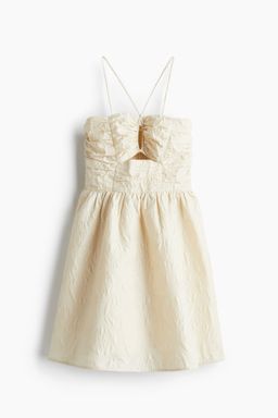 H&M - Women Beige Jacquard-Weave Mini Dress