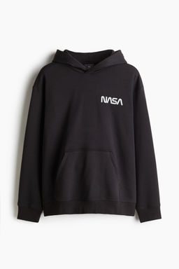 H&M - Men Black Loose Fit Printed Hoodie