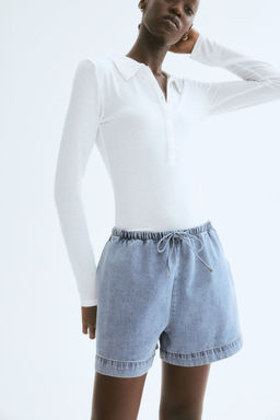 H&M - Women Blue Denim Drawstring Shorts