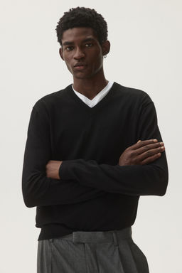 H&M - Men Black Regular Fit Fine-Knit Jumper