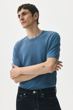 H&M - Men Blue Slim Fit Knitted T-Shirt