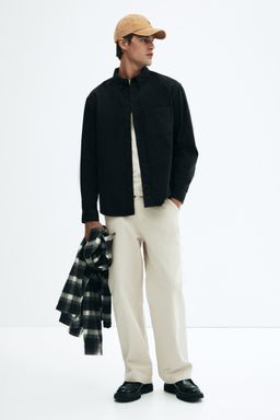 H&M - Men Black Regular Fit Corduroy Shirt