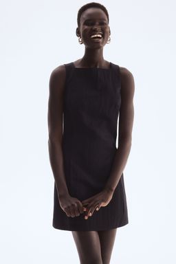 H&M - Women Black Square-Neck Twill Dress