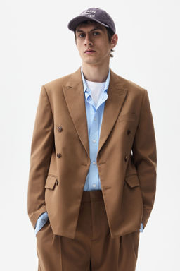 H&M - Men Beige Relaxed Fit Double-Breasted Jacket