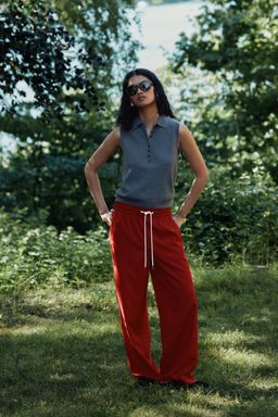 H&M - Women Red Wide Drawstring Trousers