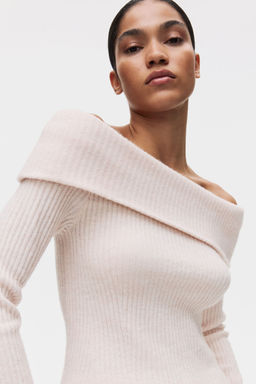 H&M - Women Pink Rib-Knit Off-The-Shoulder Top