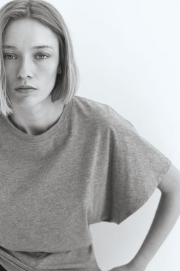 H&M - Women Grey Butterfly-Sleeved T-Shirt