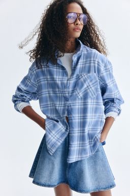 H&M - Women Blue Oversized Cotton Shirt