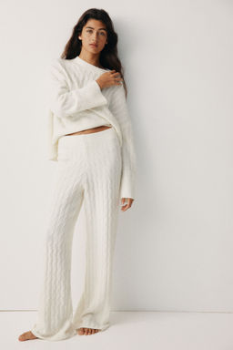 H&M - Women White Cable-Knit Trousers