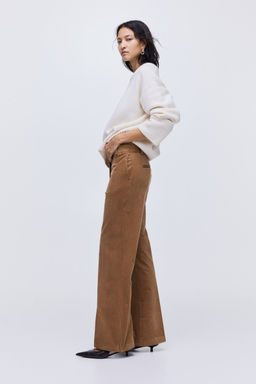 H&M - Women Beige Bootcut Corduroy Trousers