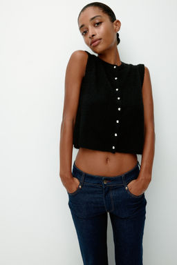 H&M - Women Black Knitted Waistcoat