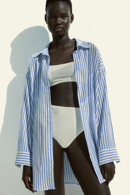 H&M - Women Blue Loose-Fit Beach Shirt